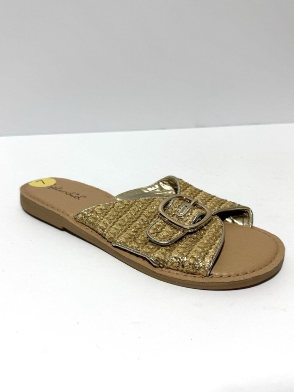 Splendid Gold Woven Slide Sandal with Buckle